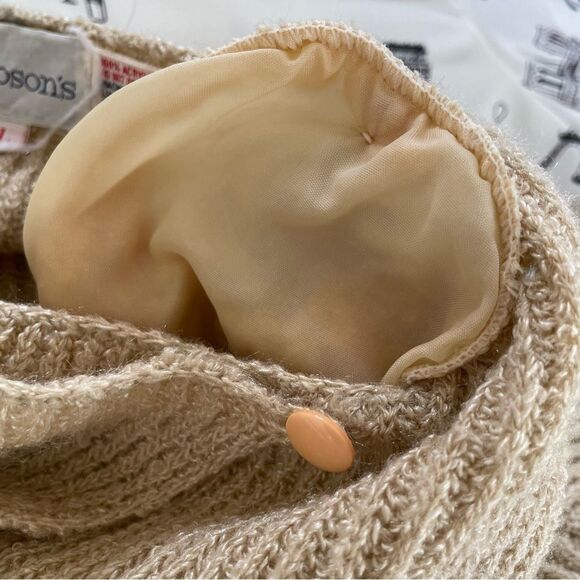 Vintage 80s Jacobson’s Boxy Crop Rib Cardigan Sweater Beige L - Picture 9 of 9